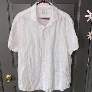 Murano Baird McNutt Linen Striped Patterned Short Sleeve Button Down